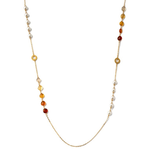 Elegant necklace from MAJORICA JEWELRY Mod. 16699.01.1.000.010.1 with pearls and amber beads on a gold chain