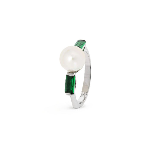 MAJORICA JEWELRY Mod. 17271.01.2.R15.000.1 elegant pearl and green gemstone ring