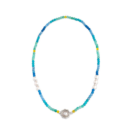 Colorful beaded necklace with pearls from MAJORICA JEWELRY Mod. 17345.01.2.N40.472.1, featuring blue, green, yellow accents.