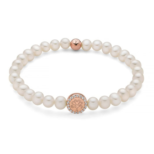 Elegant pearl bracelet from MILUNA Mod. PBR3504R-TPZ collection featuring diamond accents and rose gold detailing.