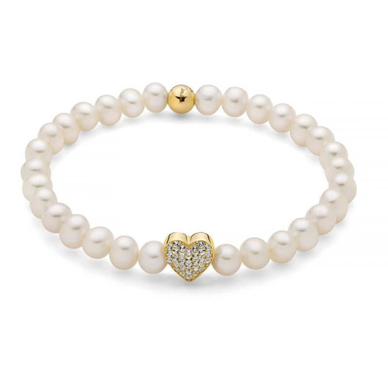 MILUNA Mod. PBR3506G-TPZ pearl bracelet with gold heart pendant, elegant jewelry
