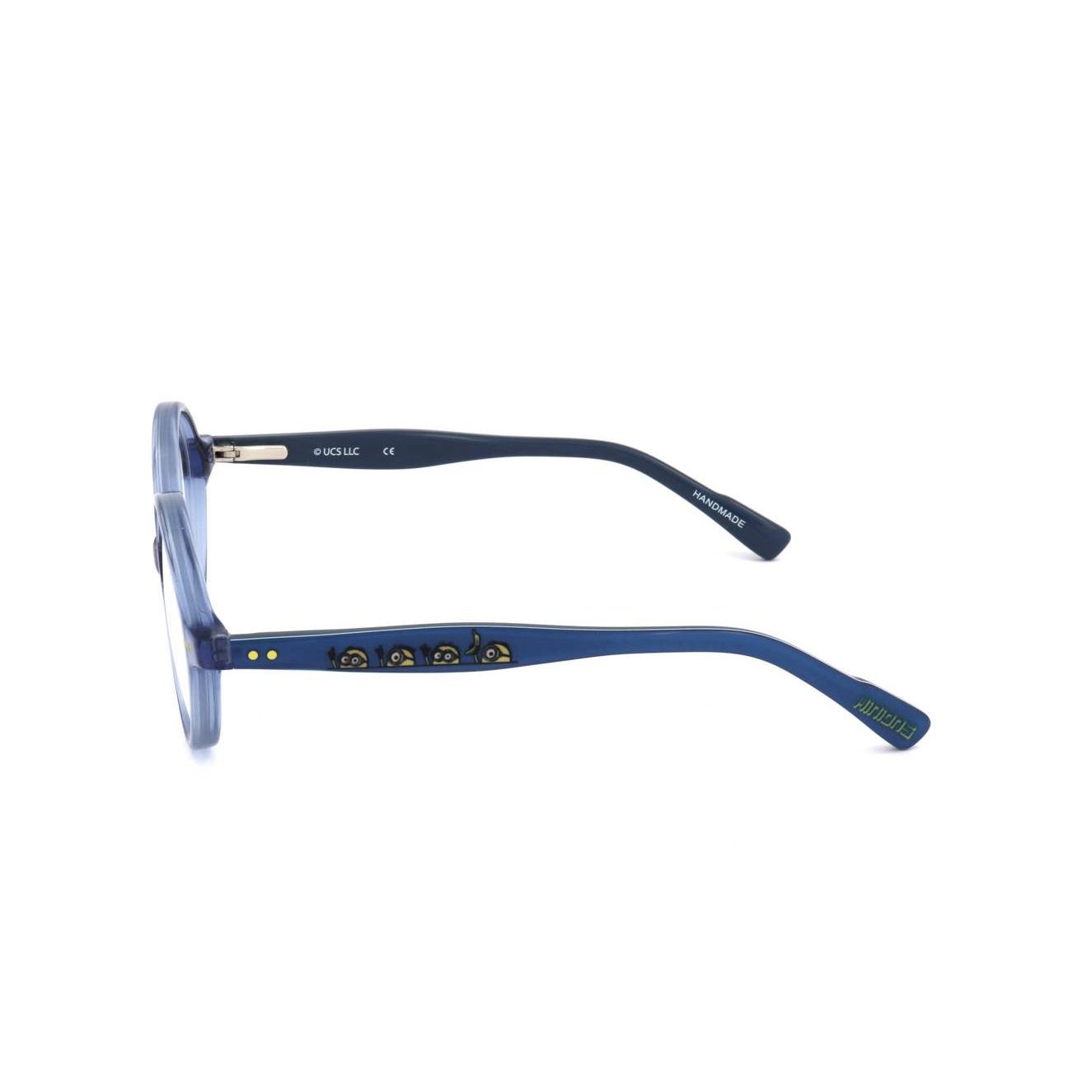 Unisex acetate optical frame, side view of MINIONS MOD. MIN22018 in blue color with unique design accents.