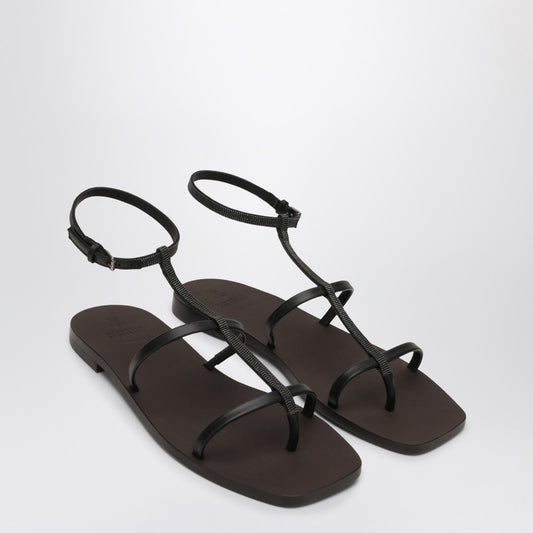 Brunello Cucinelli Black Sandals with Precious Strap MZSKC2983LE/Q_CUCIN-C101_500