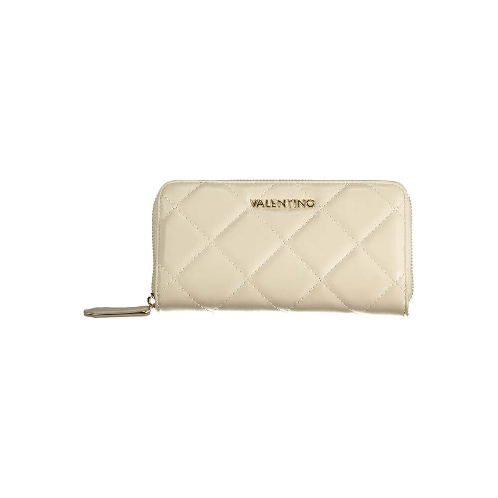 Mario Valentino Beige Polyethylene Wallet with zip closure, 6 compartments, coin purse, card slots, contrasting details, logo.