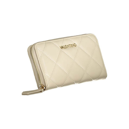 Mario Valentino Beige Polyethylene Wallet with zip closure, 6 compartments, coin purse, card spaces, and contrasting details.