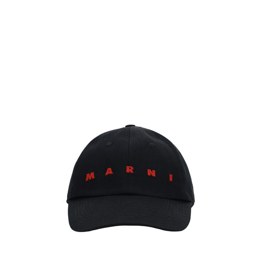 Marni Black Cotton Cap (Baseball Hat) with iconic brand monogram, adjustable back, 100% cotton for AW25 season collection.
