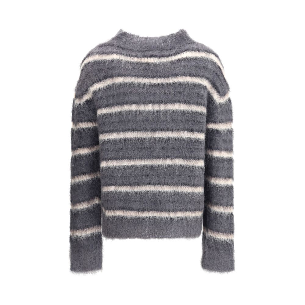 Marni Gray Mohair Sweatshirt with ribbed crew neck and vibrant horizontal stripe pattern, perfect for a casual yet refined look.