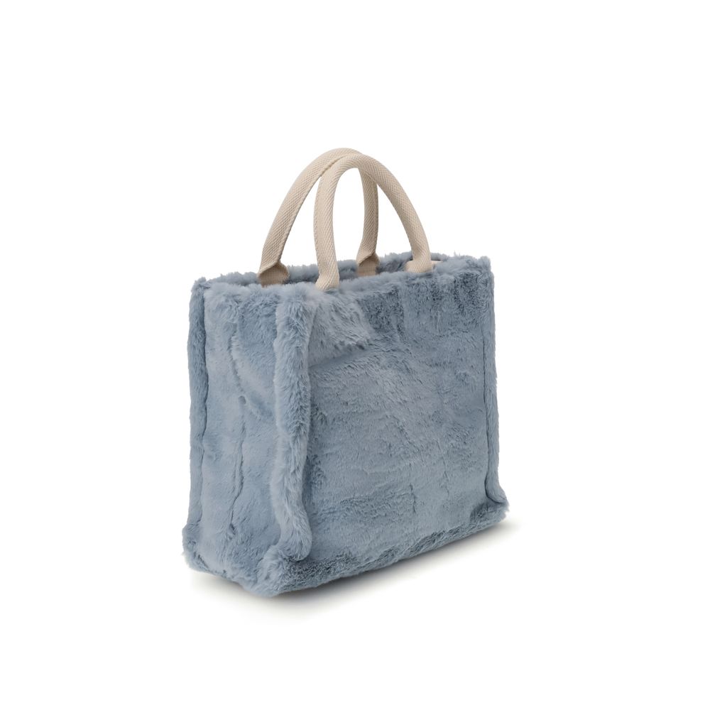 Alt Tag: Marni Light Blue Polyester Handbag with fur lining and fabric handles, featuring a bold and contemporary design.