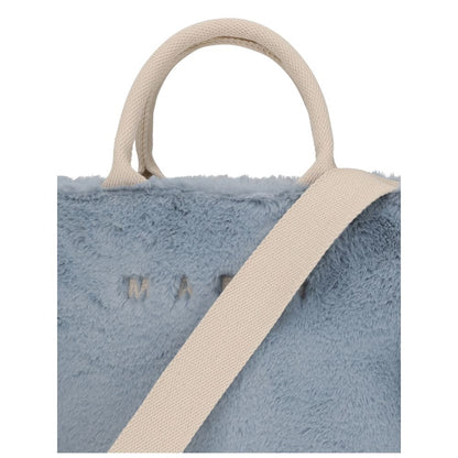 Marni Light Blue Polyester Handbag with fur lining and adjustable strap