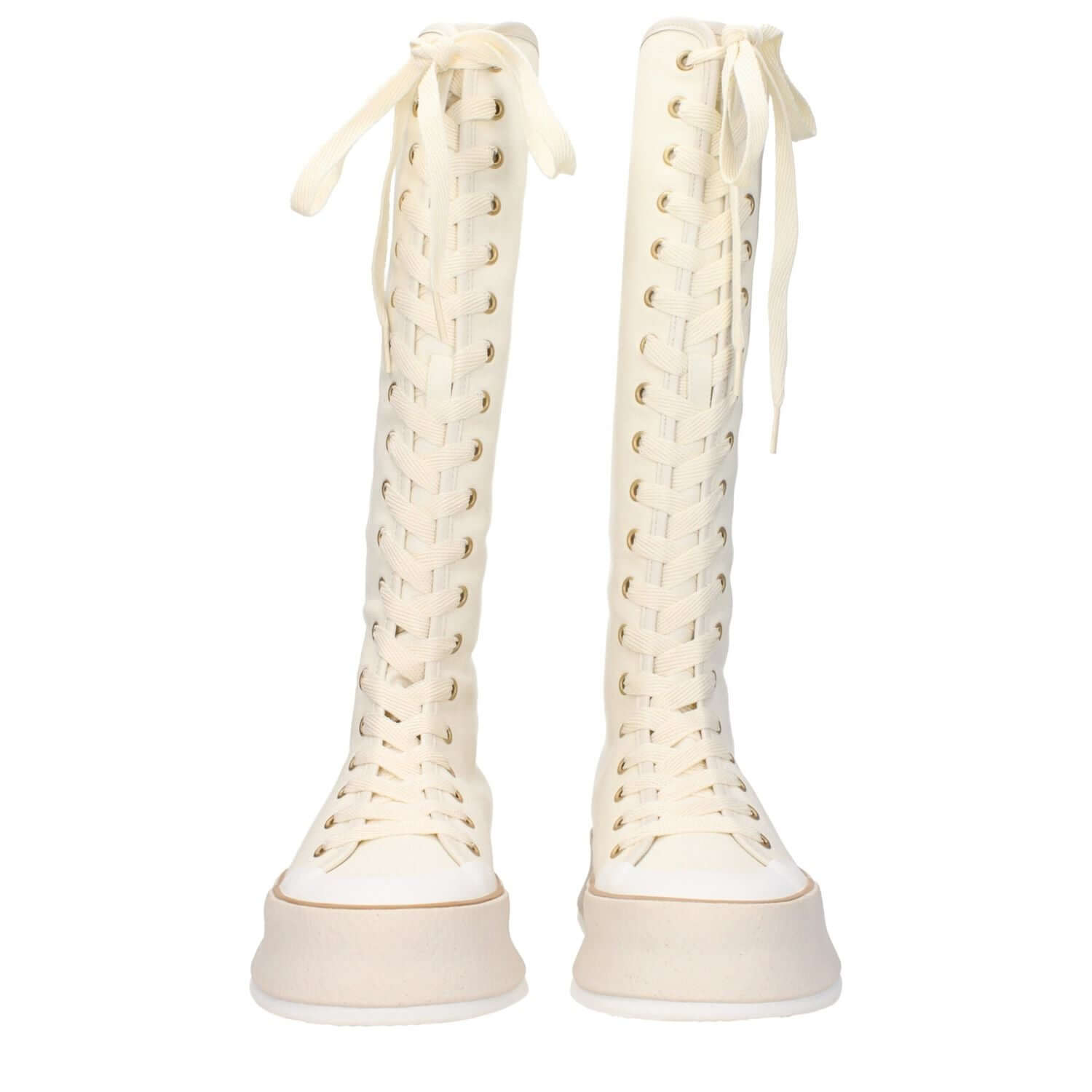 Max Mara Beige Fabric Lace-Up Boots