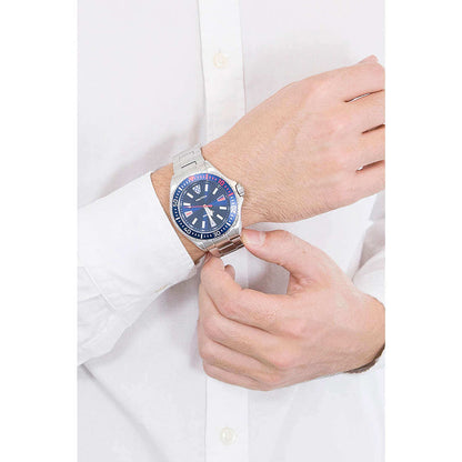 NAUTICA Mod. NAPCPS904 men's quartz watch with multifunction features, 46mm case, mineral dial, and silver bracelet on wrist.