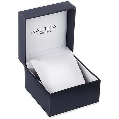 NAUTICA Mod. NAPFWS005 official box packaging for gent's quartz analog multifunction watch, water resistant 5 ATM.