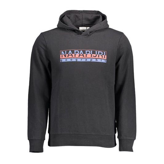 Napapijri Black Cotton Men Hoodie with iconic logo design, perfect for urban style and comfort.