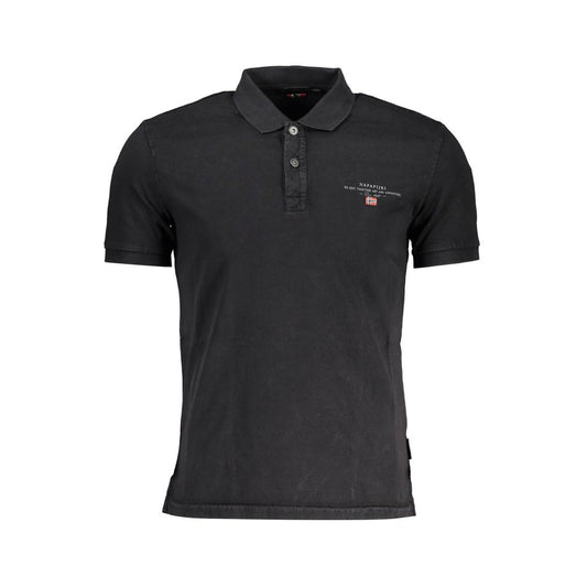 Napapijri Black Cotton Men Polo Shirt with embroidery and dual-button neckline.