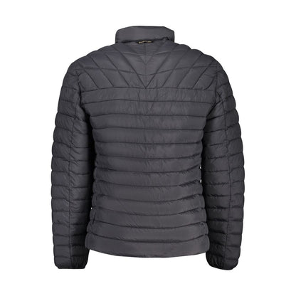 Napapijri Black Polyamide Men Jacket with quilted design, showcasing back view.