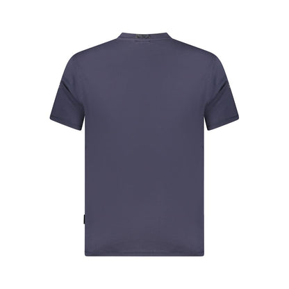 Back view of Napapijri Blue Organic Cotton Men T-Shirt showcasing eco-friendly design and classic style.