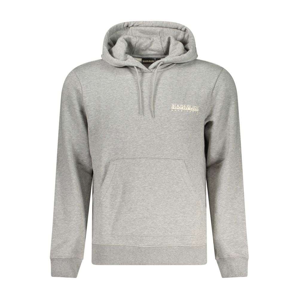 Napapijri Gray Cotton Sweatshirt with long sleeves, hood, regular fit, front pocket, and logo print.