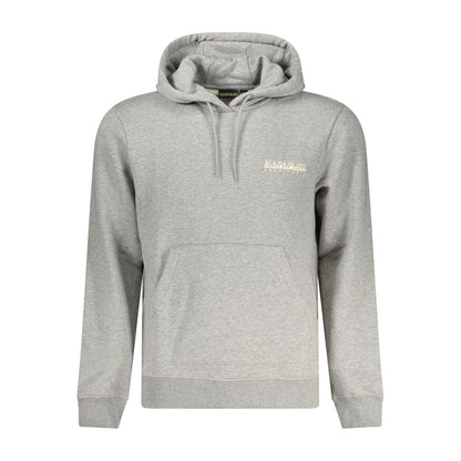 Napapijri Gray Cotton Sweatshirt with long sleeves, hood, regular fit, front pocket, and logo print.
