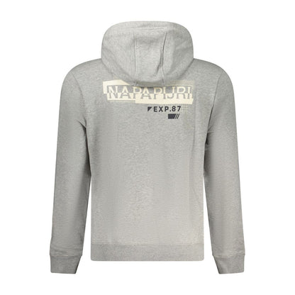 Back view of Napapijri Gray Cotton Sweatshirt with hood, long sleeves, and logo print on the upper back.