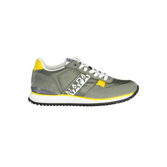 Napapijri Green Polyester Men Sneaker with logo and contrasting details.