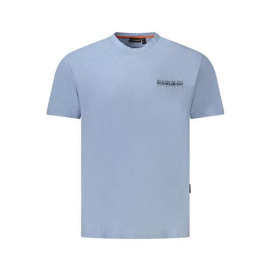 Napapijri Light Blue Cotton Men T-Shirt with logo and bold print, perfect for casual outings, made from premium organic cotton.