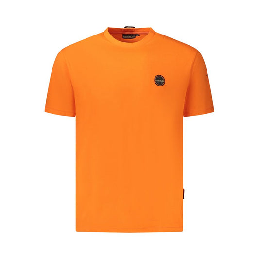 Napapijri Orange Cotton Men T-Shirt with logo, crafted from 100% organic cotton for sustainable fashion and casual luxury.