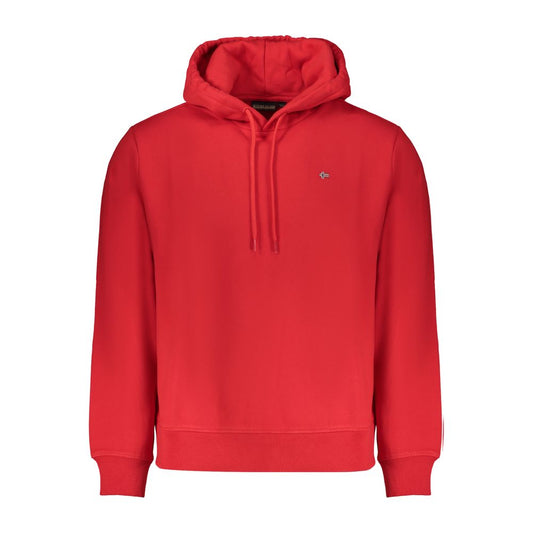 Napapijri Red Cotton Men Sweater with hoodie and embroidery logo