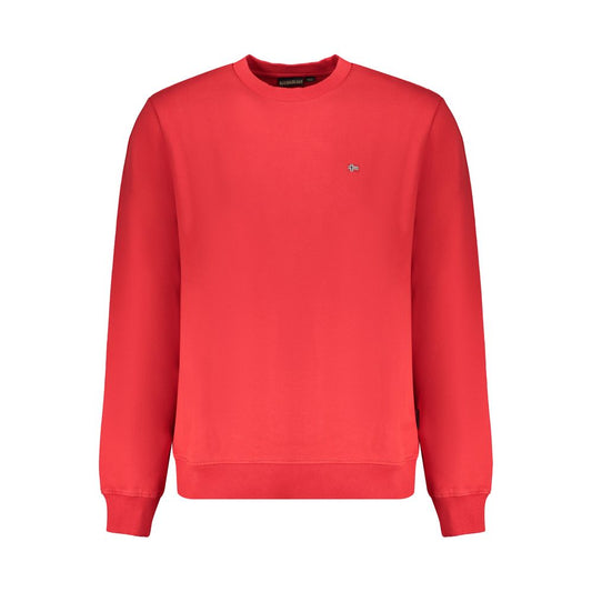 Napapijri Red Organic Cotton Men Sweater with long sleeves and crew neck, showcasing iconic logo and sustainable craftsmanship.