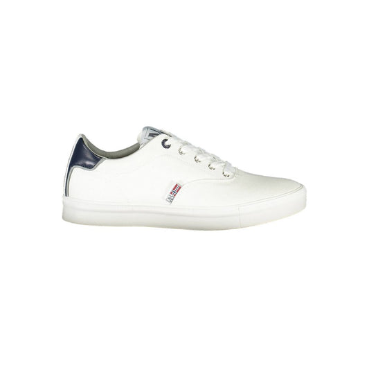 Napapijri White Polyester Men Sneaker with contrasting details and iconic logo for stylish comfort.