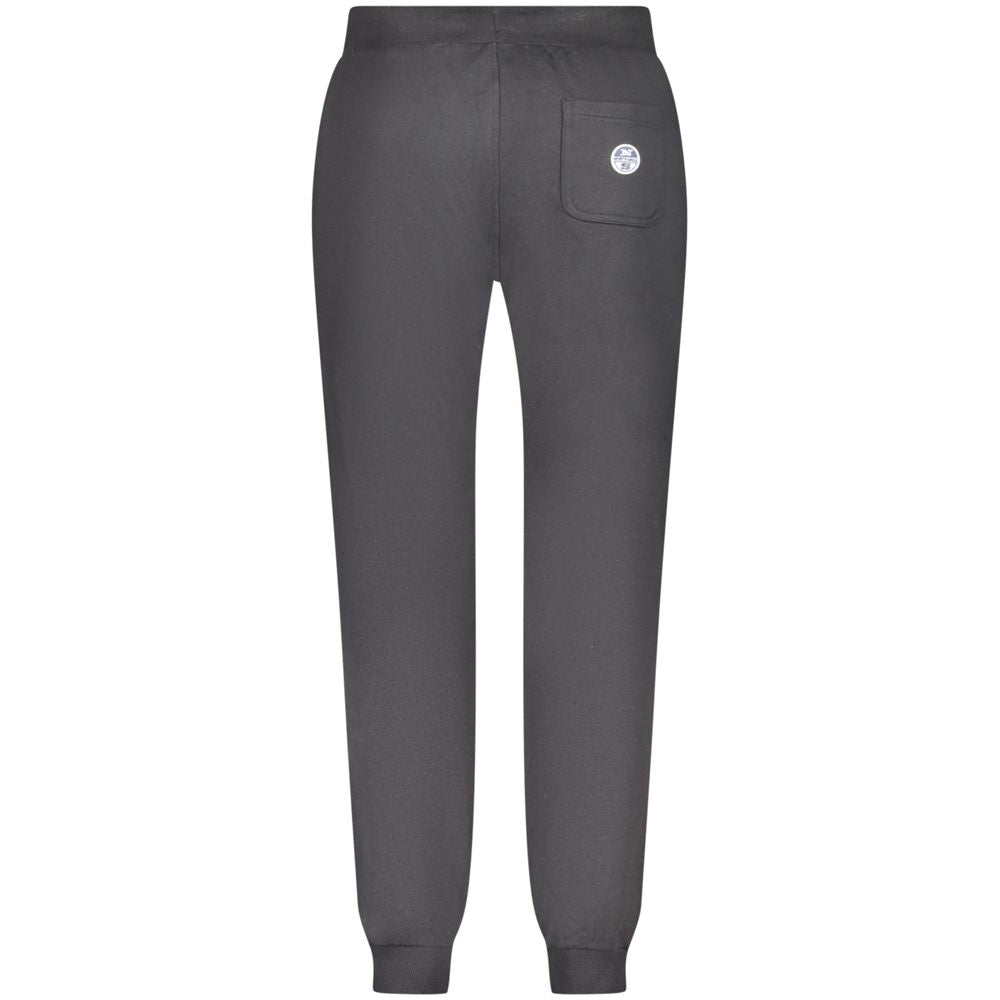 North Sails Black Cotton Pant with 3 pockets, brushed texture, applique logo, and waistband with laces, ankle cuff design.