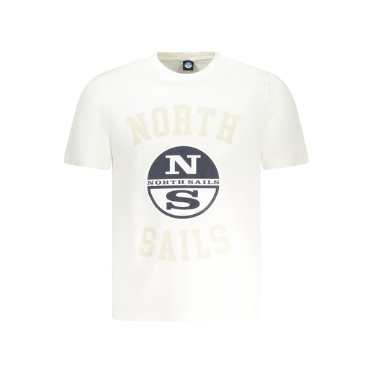 North Sails White Cotton Men TShirt with logo print, crew neck, short sleeves, stylish design.