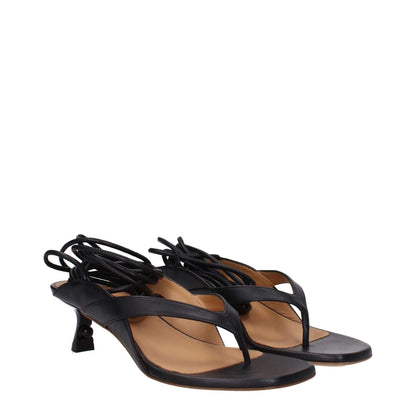 Off-White Black Leather Flip-Flop Sandals with self tie closure and mid heels, open toe design with leather sole, code F80830