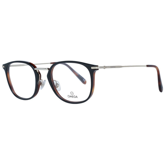 Omega Black Men Glasses Frame with full-rim acetate and metal design, demo lenses, and rectangle style for men.