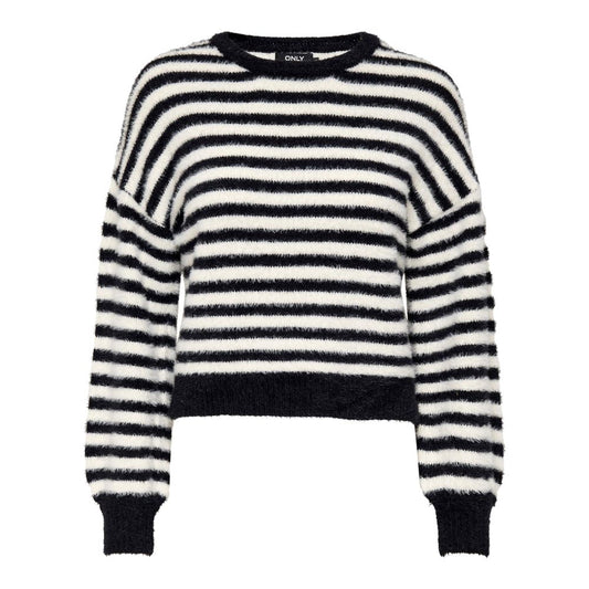 Only Black And White Marabou Sweatshirt - Women's striped casual sweater, made from nylon and acrylic blend, soft and stylish for any occasion
