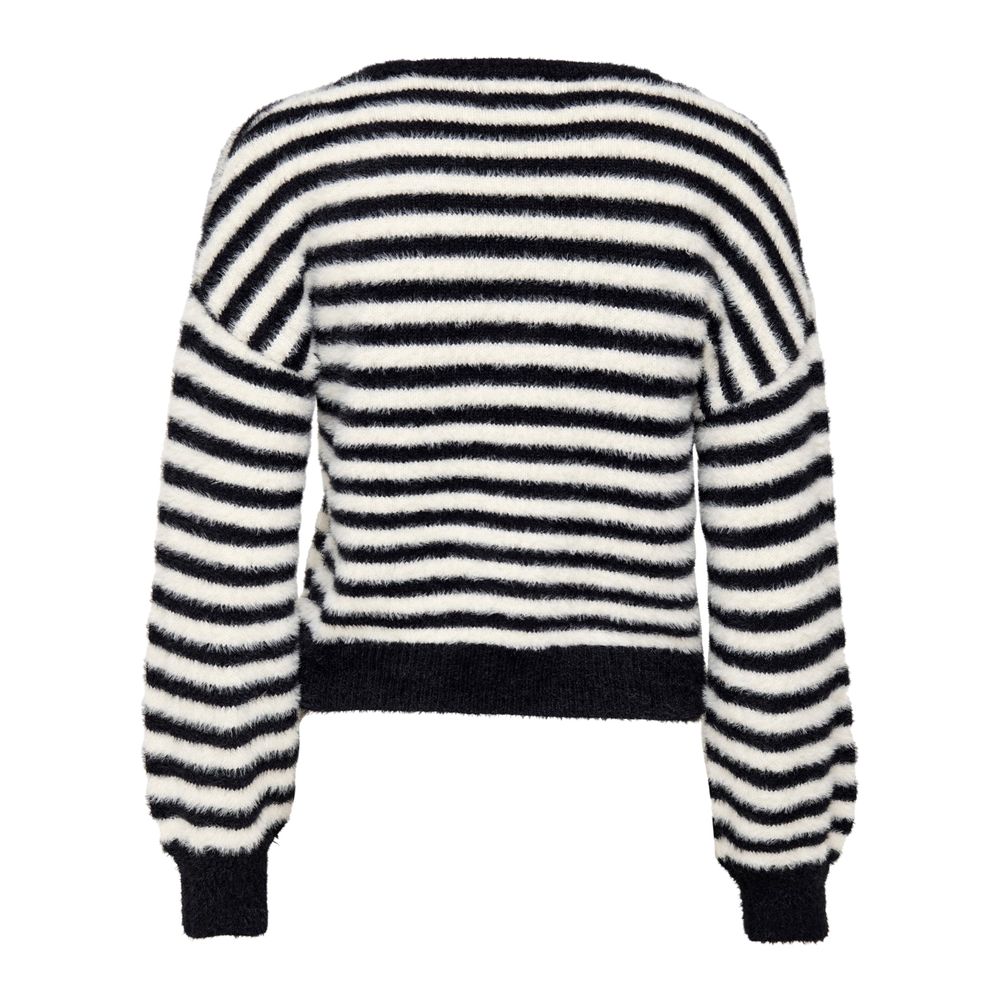 Only Black And White Marabou Sweatshirt, striped design, back view, women's fashion, soft and comfortable blend, casual and versatile style