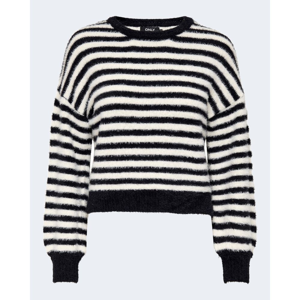 Only Black And White Marabou Sweatshirt, striped sweater made of 70% nylon and 30% acrylic, versatile and stylish fashion for women.