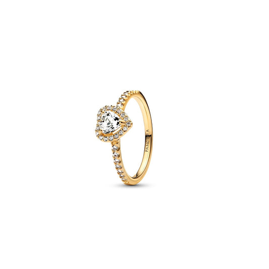 Alt Tag: Elegant gold ring with heart-shaped diamond by PANDORA JEWELRY Mod. 168421C01-54, perfect for special occasions.