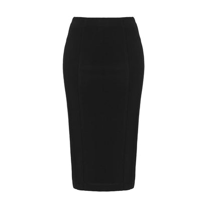 Alt Tag: PINKO Black Viscose Skirt with rear zip, stretch fabric, Italian-made, slim fit style, perfect for elegant and stylish outfits.