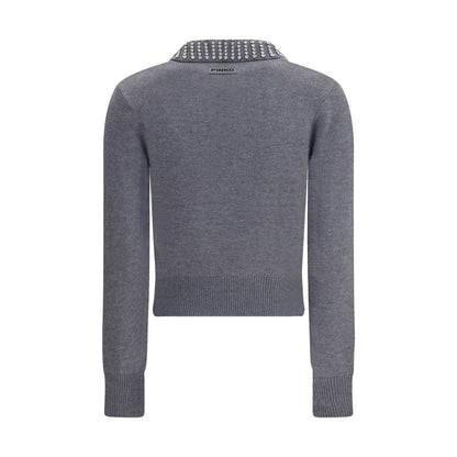 Back view of PINKO Gray Nylon Sweatshirt with rhinestone collar, ribbed hem and cuffs, AW25 collection.