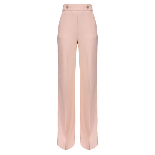 PINKO Pink Polyester Women's Trouser with high waist and chic buttons, featuring an avant-garde offset leg cut, stylish Italian design.