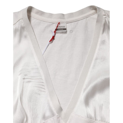 PINKO White Silk Blend Lace Trim Sleeveless V-Neck Women’s Top