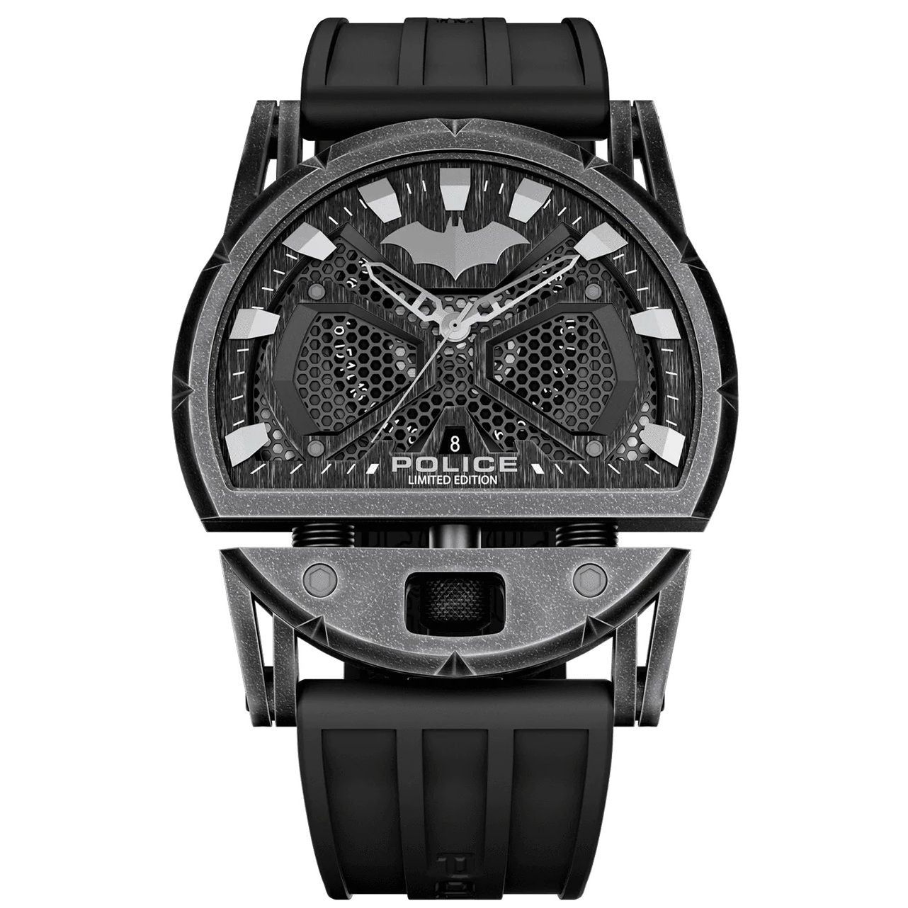 POLICE WATCHES Mod. PEWGN0075401 limited edition men's watch with black strap and unique dial design.