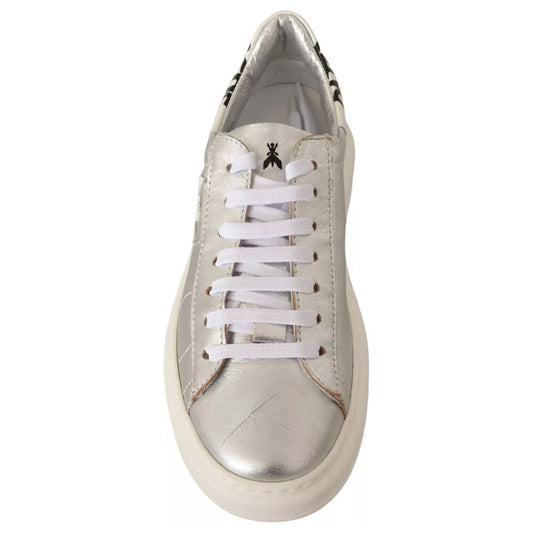 Patrizia Pepe Silver Full Grain Leather Lace Up Sneakers Shoes LA9356-35