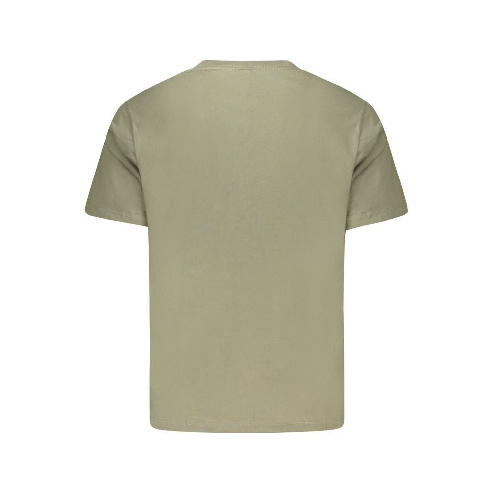 Back view of Pepe Jeans Green Cotton Men T-Shirt with crew neck and short sleeves, showcasing sustainable cotton fabric.