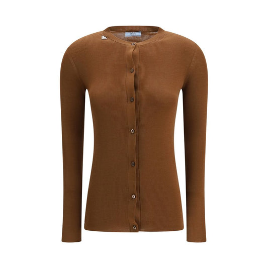 Prada Brown Fleece Wool Cardigan 1728,72470364320,Brown,Cardigans - Sweaters - Clothing,Clothing,IT42 | L,New with tags,Prada,Sweaters - Clothing,Women