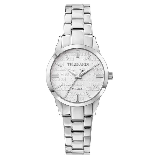 TRUSSARDI MOD. T-BENT stainless steel watch with embossed logo and Milan design on dial.