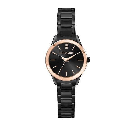 TRUSSARDI MOD. T-SKY lady's quartz wristwatch with mineral dial and silver material