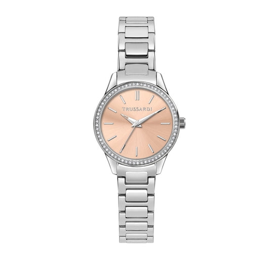 Luxury watch TRUSSARDI MOD. T-SKY with silver bracelet and pink dial.