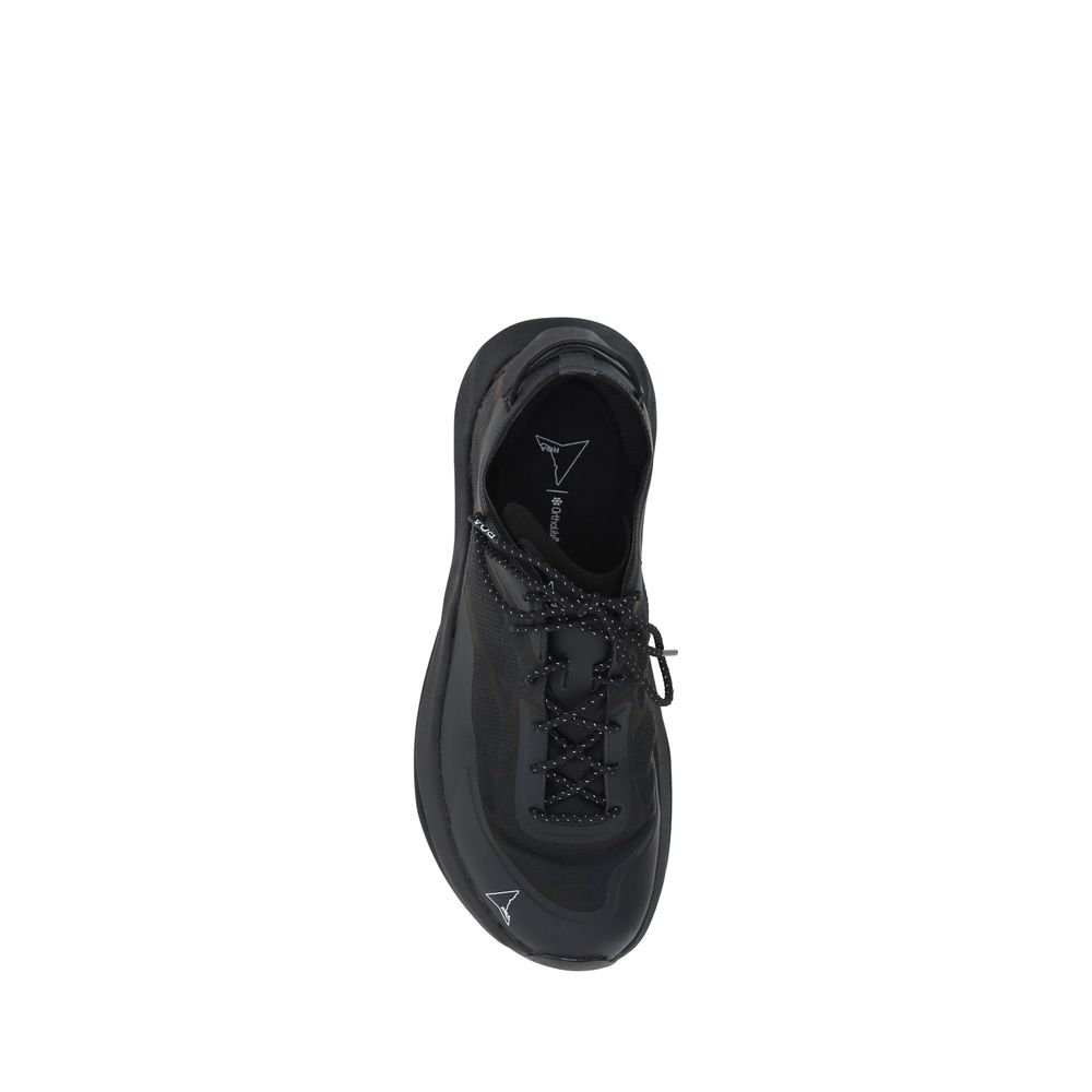 Top view of ROA Black Rubber Athletic Sneakers with reinforced round toe and tubular laces for secure fit.