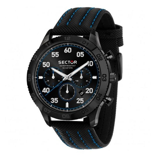 SECTOR Mod. 270 wristwatch, 45mm SS IP black case, leather strap, quartz chronograph, 2 ATM water resistance, with official packaging